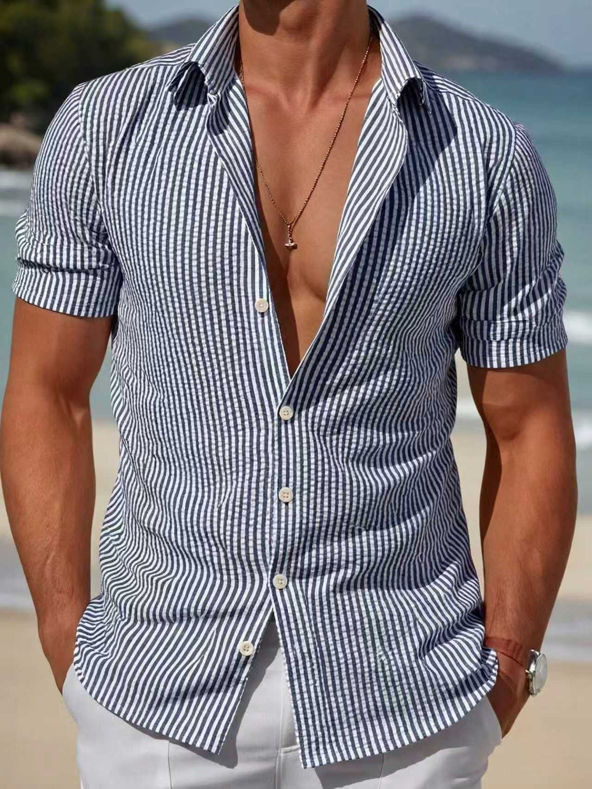 Mens Striped Short-sleeve