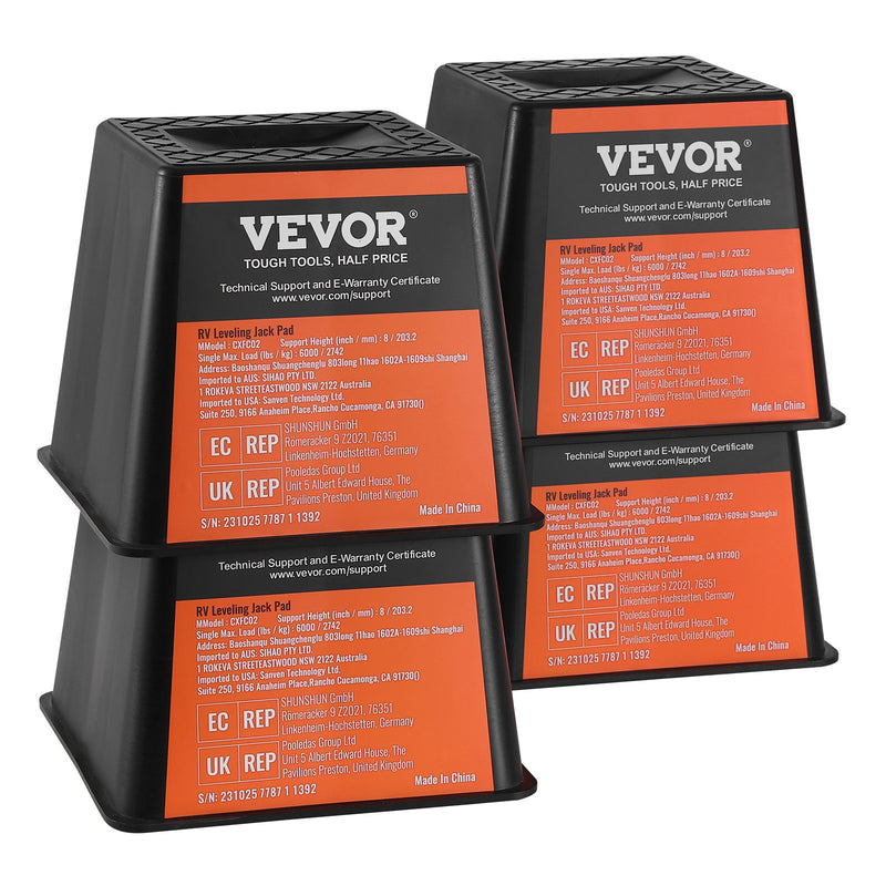 Trailer Jack Block, 6000 Lbs Capacity Per RV Leveling Block, High-quality Polypropylene RV Camper Stabilizer Blocks, RV Travel Accessories Use For Any Tongue Jack, Post, Foot, 5th Wheels, 4-Pack