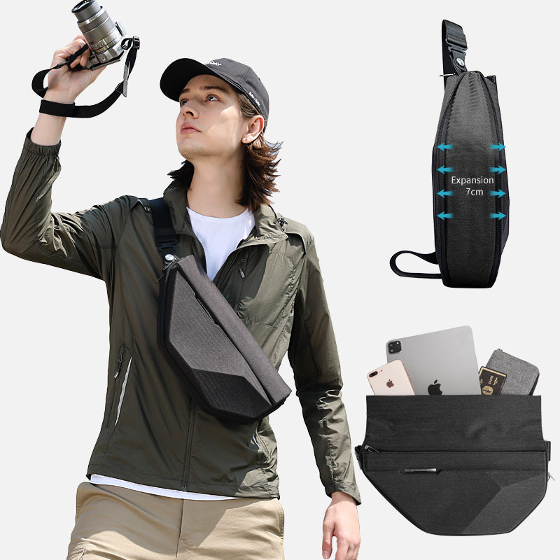 New Chest Bag Men's Shoulder Bag Korean Version Function Oblique Cross Bag Expansion Business Pyramid Hard Shell Small Bag