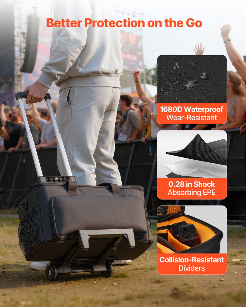 Rolling DJ Cable Bag, 1680D, Padded File Gig Bag With Wheels, 6 Detachable Divider, Travel Storage Music Gear Case, For Professional DJ Gear, Musical Instrument And Accessories, Sound Equipment